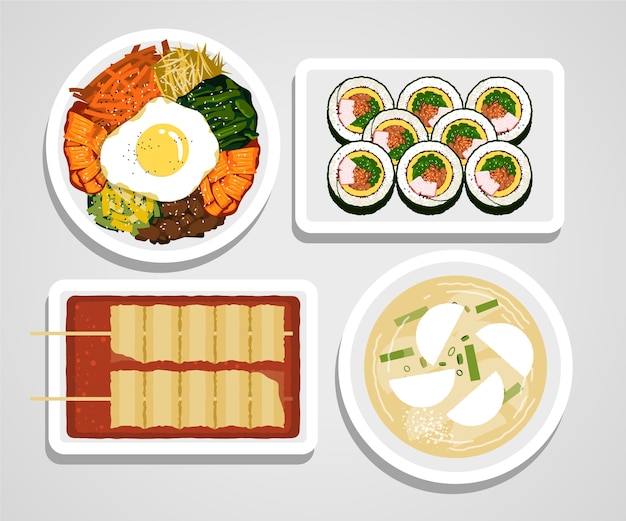 Free Vector hand drawn flat design korean food illustration