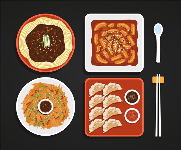 Hand drawn flat design korean food illustration