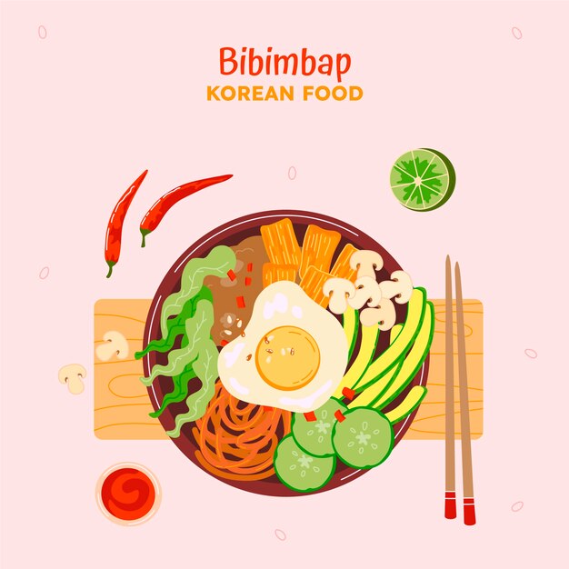 Hand drawn flat design korean food illustration