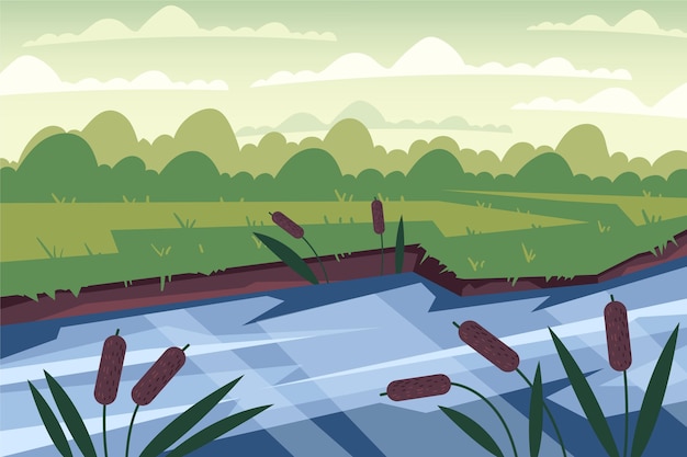 Free vector hand drawn flat design lake scenery