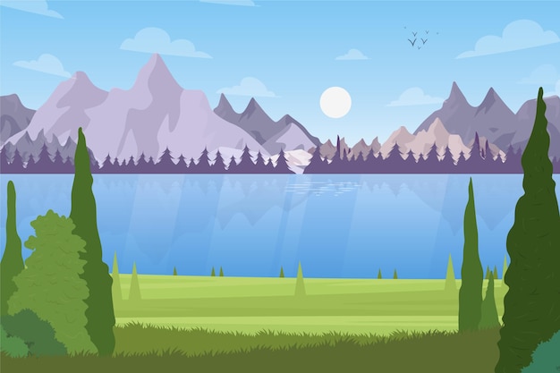 Free Vector hand drawn flat design lake scenery