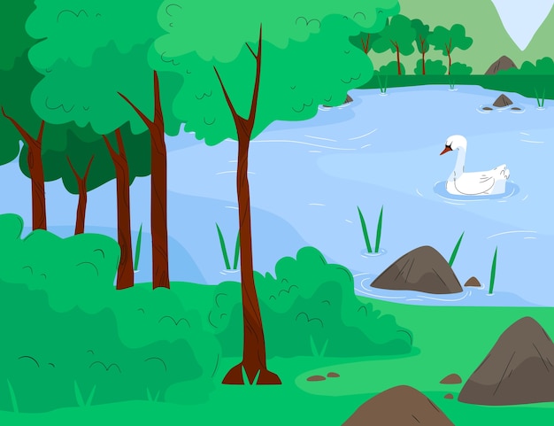 Free Vector hand drawn flat design lake scenery