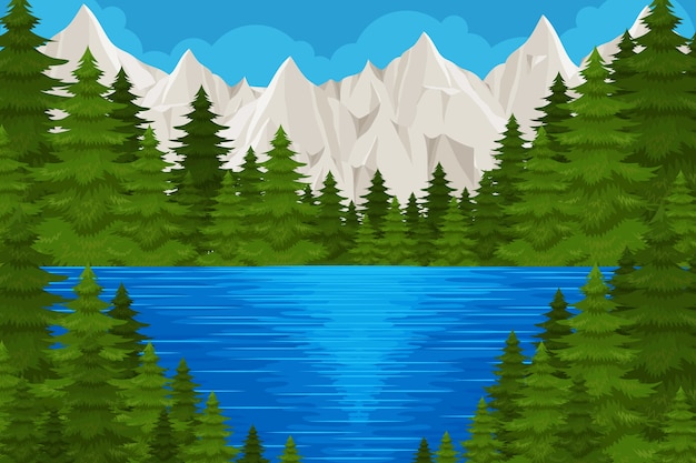 Free Vector hand drawn flat design lake scenery