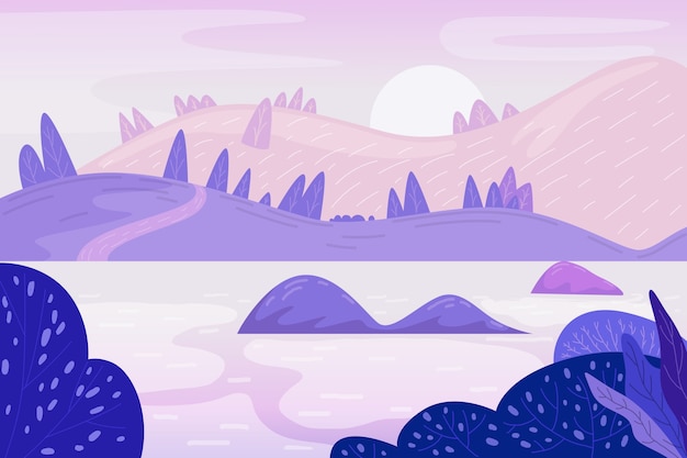 Free Vector hand drawn flat design lake scenery