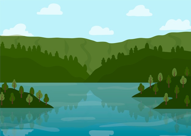 Free Vector hand drawn flat design lake scenery