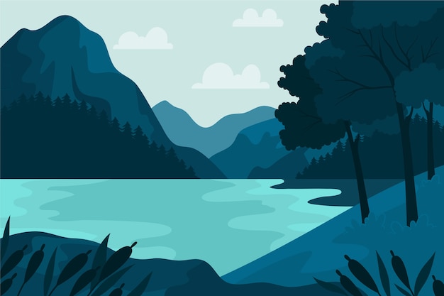 Free Vector hand drawn flat design lake scenery