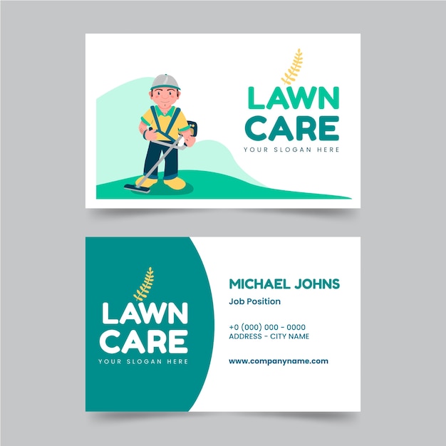 Hand drawn flat design lawn care business cards