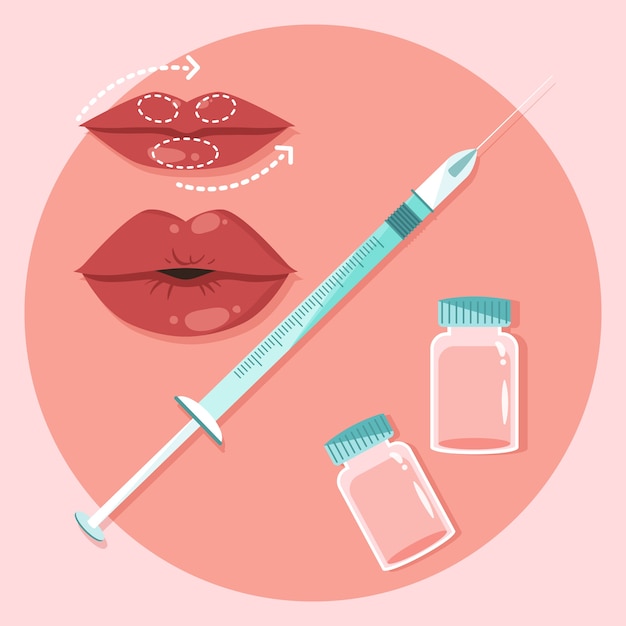 Hand drawn flat design lip filler illustration