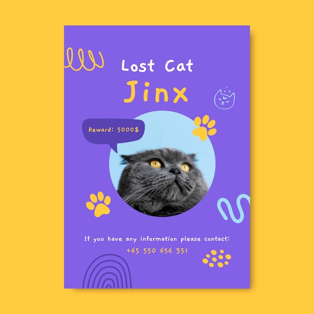 Free Vector hand drawn flat design lost cat jinx poster