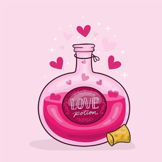 Hand drawn flat design love potion illustration