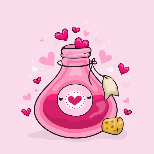 Hand drawn flat design love potion illustration