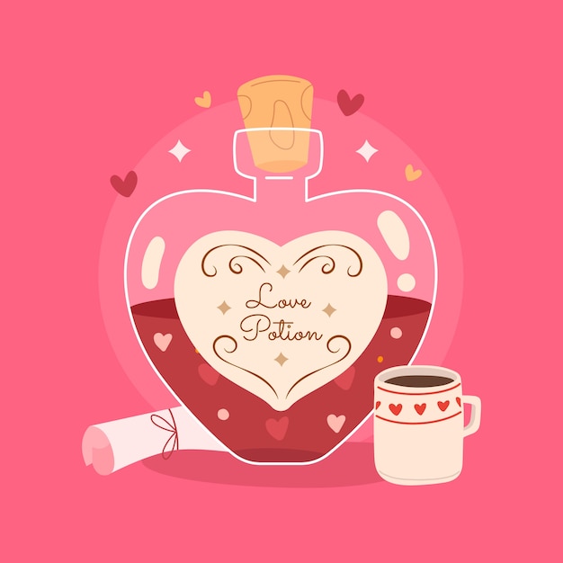 Hand drawn flat design love potion illustration