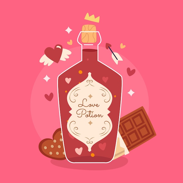 Hand drawn flat design love potion illustration