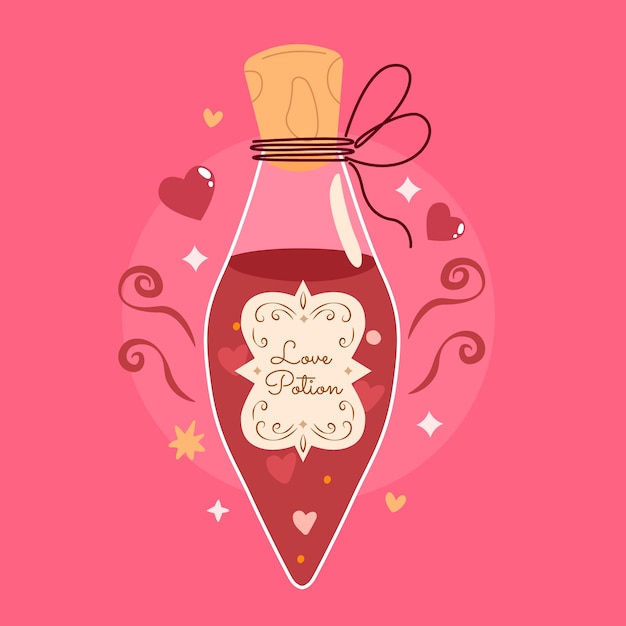 Hand drawn flat design love potion illustration