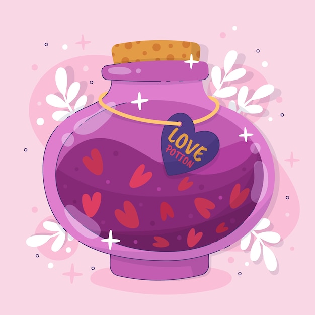 Free Vector hand drawn flat design love potion illustration