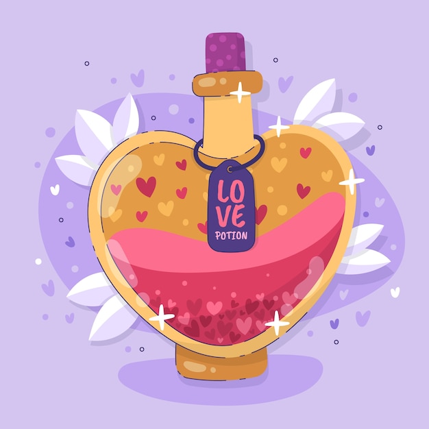 Hand drawn flat design love potion illustration