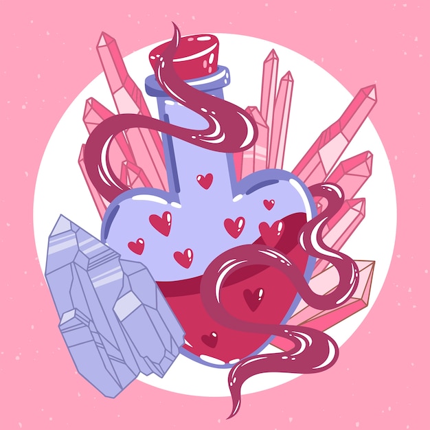 Free Vector hand drawn flat design love potion illustration