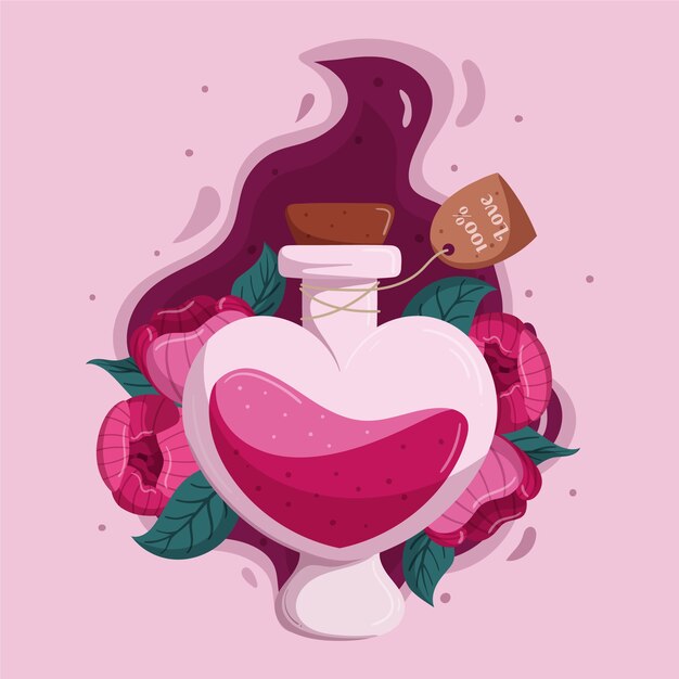 Hand drawn flat design love potion illustration