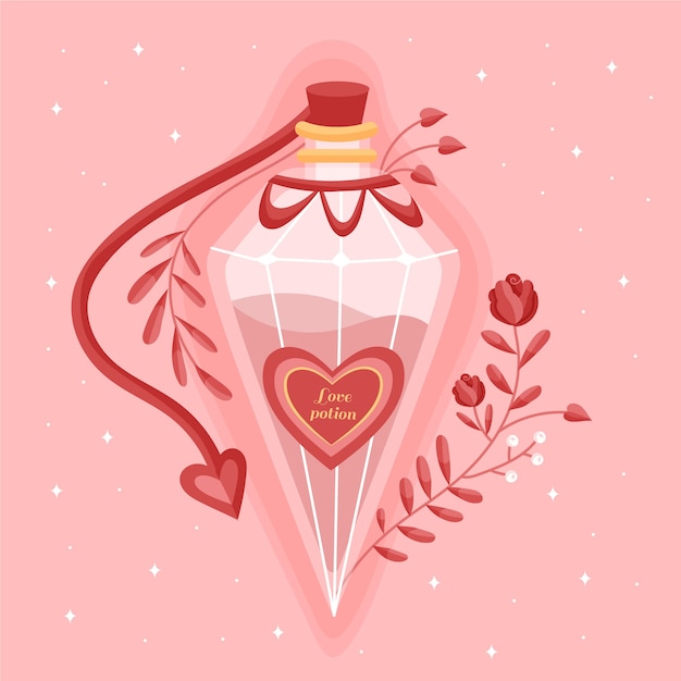 Hand drawn flat design love potion illustration