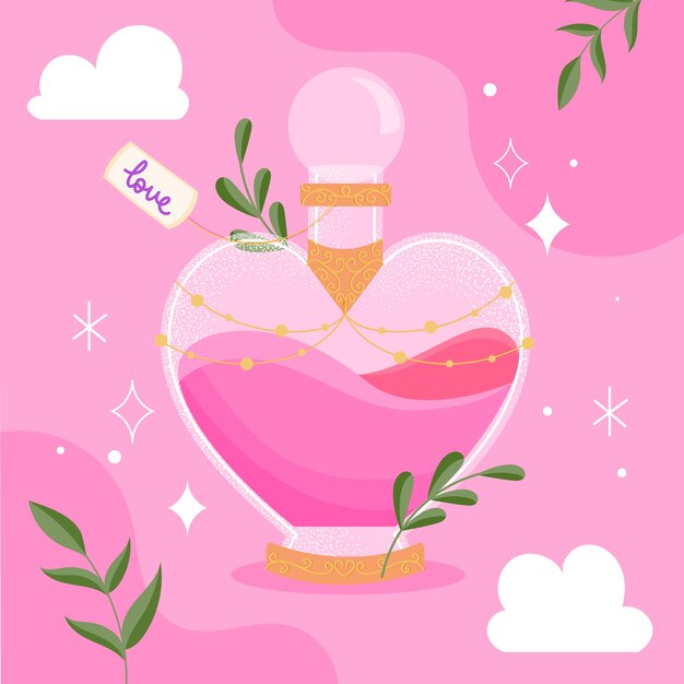 Hand drawn flat design love potion illustration