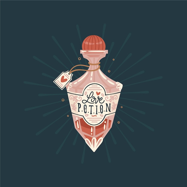 Hand drawn flat design love potion illustration