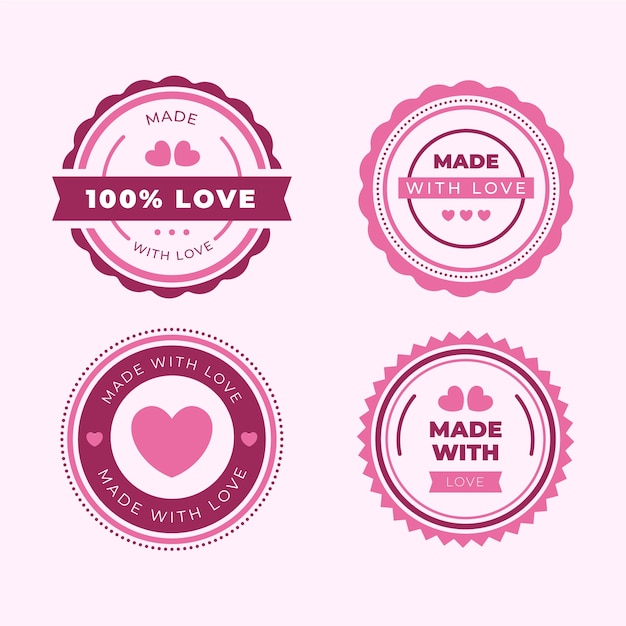 Hand drawn flat design made with love labels