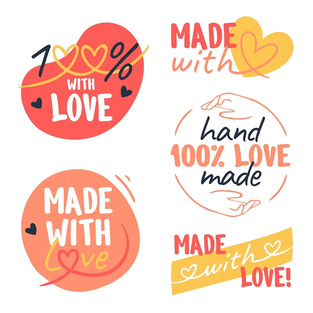 Free vector hand drawn flat design made with love stamps