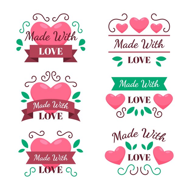 Hand drawn flat design made with love stamps