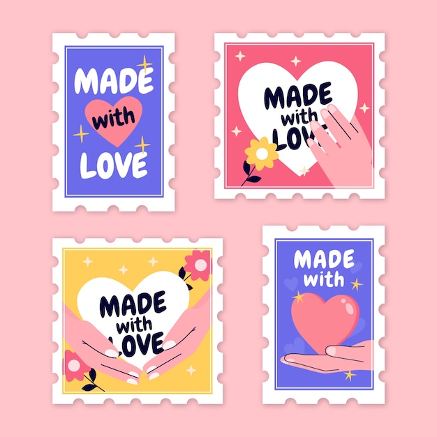 Hand drawn flat design made with love stamps