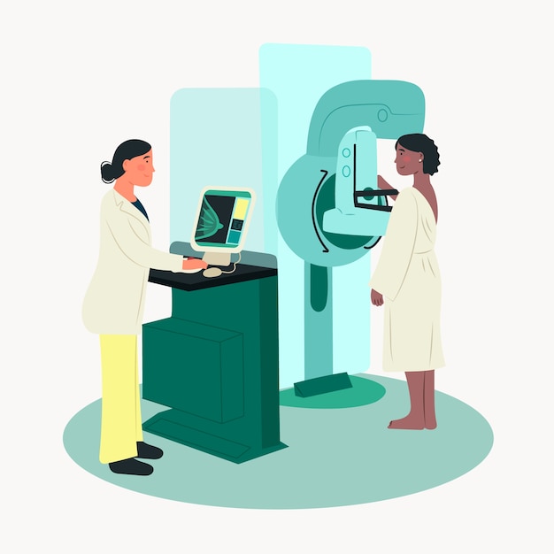 Hand drawn flat design mammography illustration