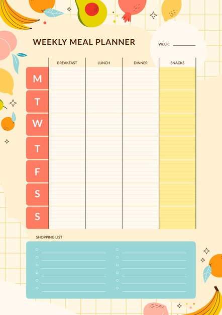 Hand drawn flat design meal planner design