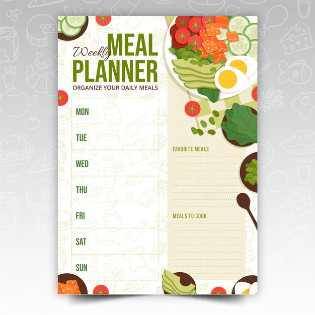 Hand drawn flat design meal planner design