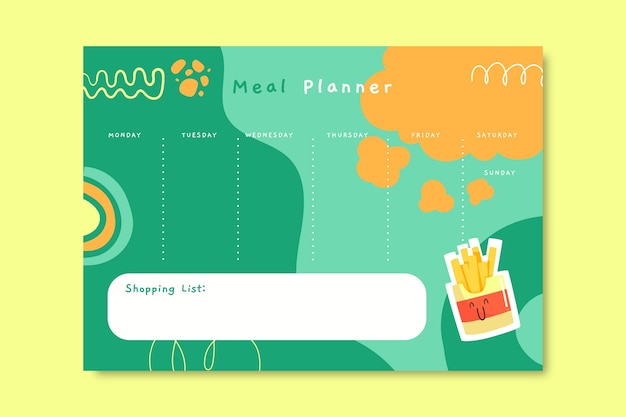 Hand drawn flat design meal planner template