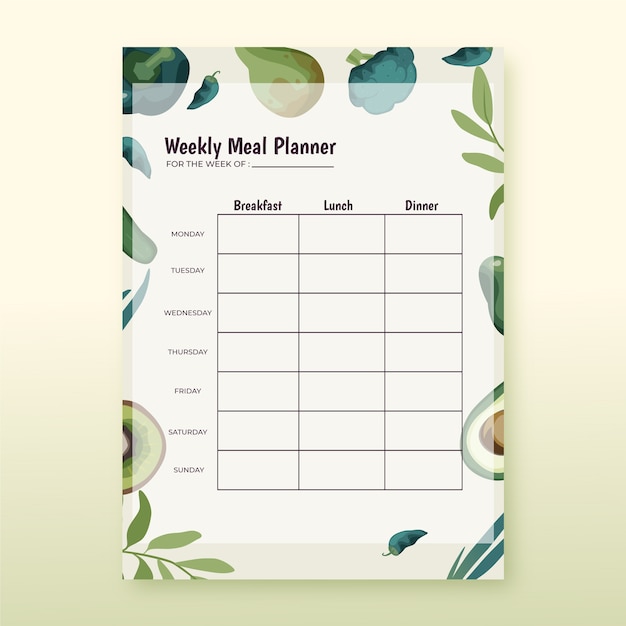 Hand drawn flat design meal planner