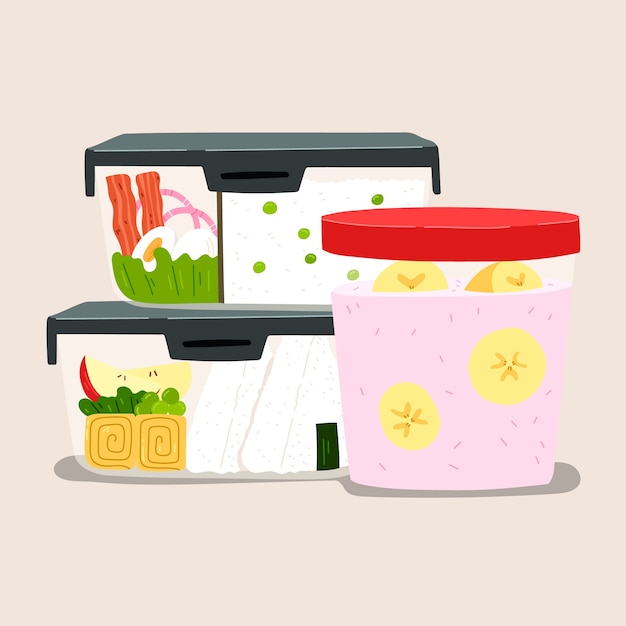 Hand drawn flat design meal prep illustration