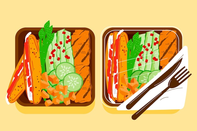 Hand drawn flat design meal prep illustration