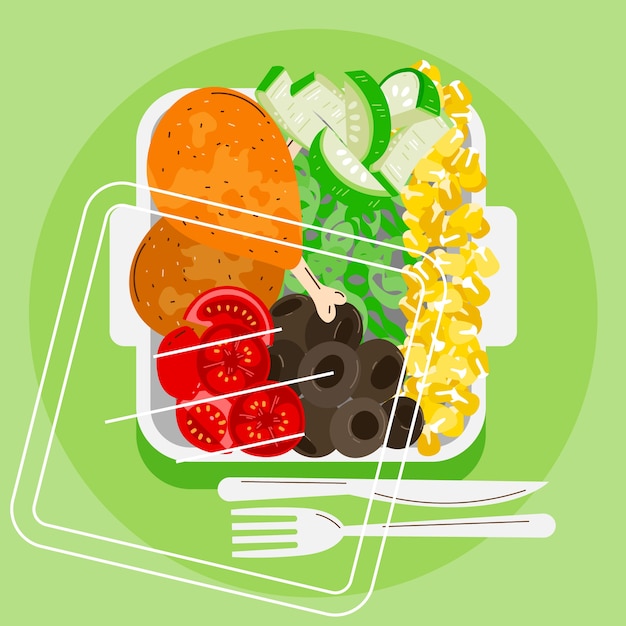 Hand drawn flat design meal prep illustration