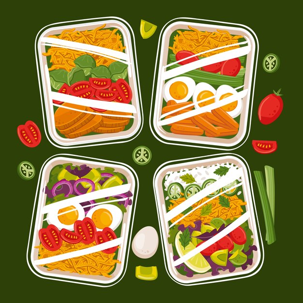 Hand drawn flat design meal prep illustration