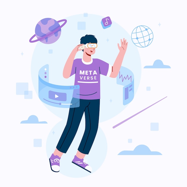 Hand drawn flat design metaverse background