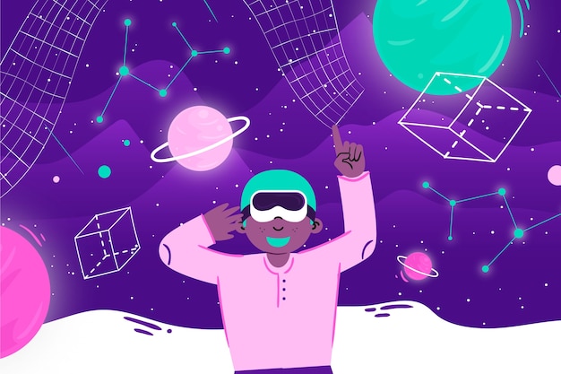 Free Vector hand drawn flat design metaverse illustration