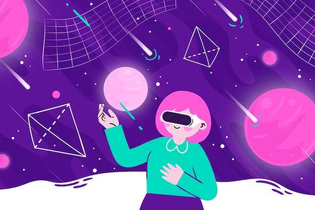 Hand drawn flat design metaverse illustration