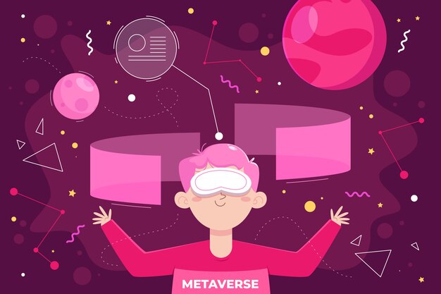 Hand drawn flat design metaverse illustration