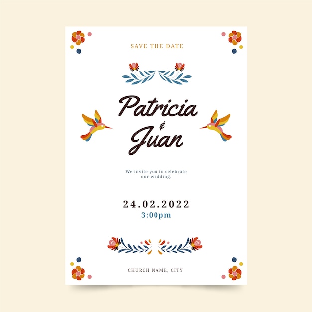 Hand drawn flat design mexican wedding invitations