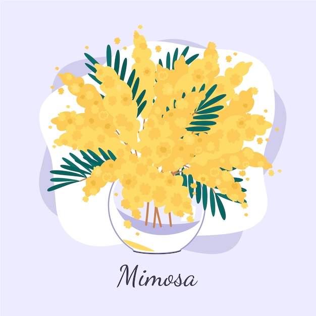 Hand drawn flat design mimosa illustration