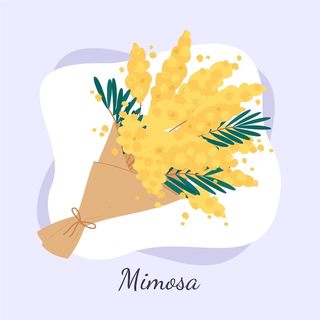 Hand drawn flat design mimosa illustration