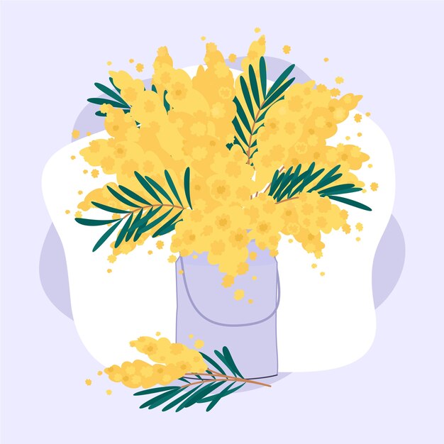 Hand drawn flat design mimosa illustration