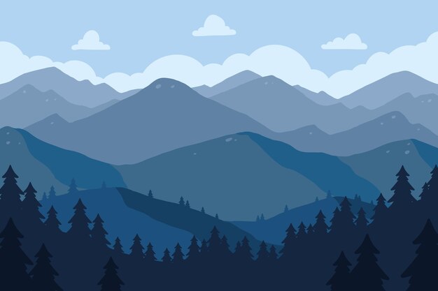 Hand drawn flat design mountain landscape