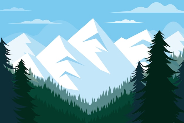 Hand drawn flat design mountain landscape