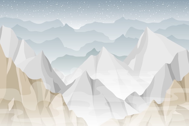 Hand drawn flat design mountain landscape