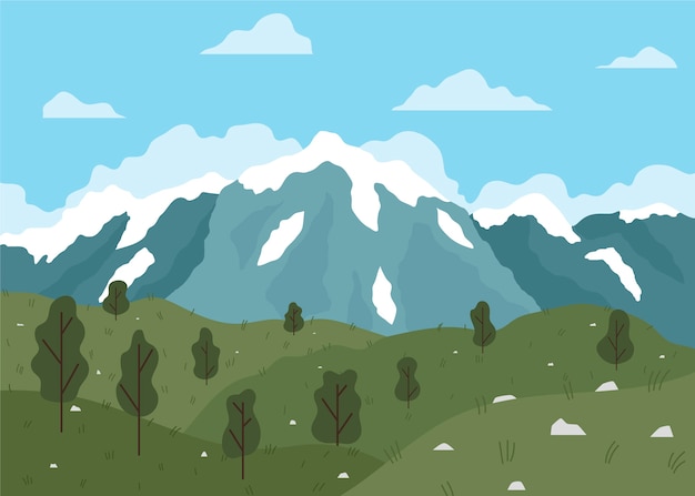 Free Vector hand drawn flat design mountain landscape